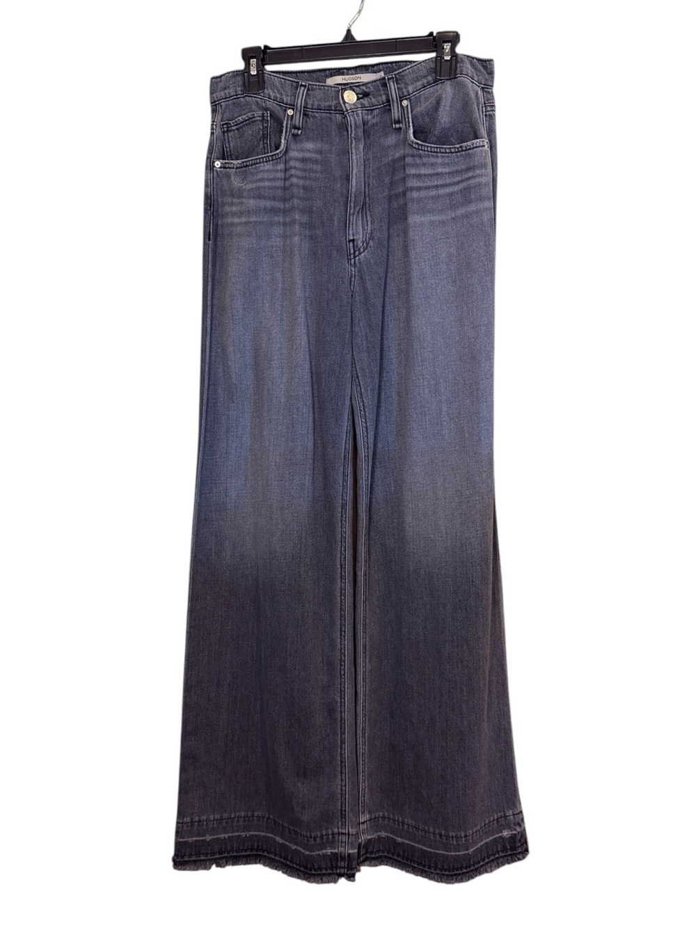 Hudson Jeans Women’s Jodie High Rise Wide Leg Flare Jeans in Destructed Black 28